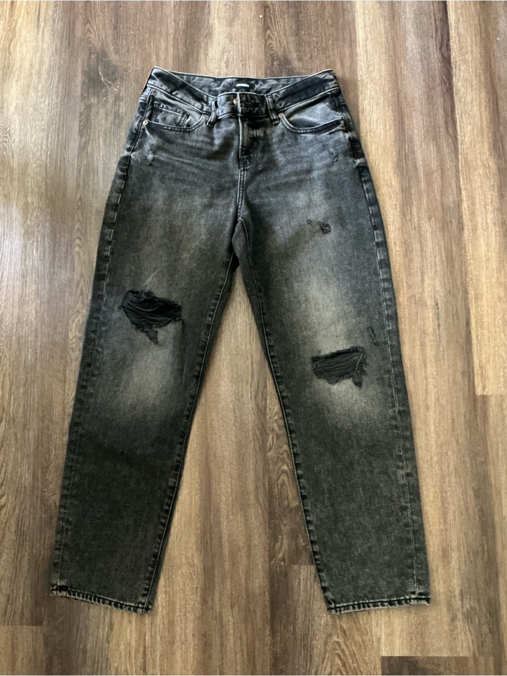 Express Boyfriend Jeans in Washed Black with Distressing